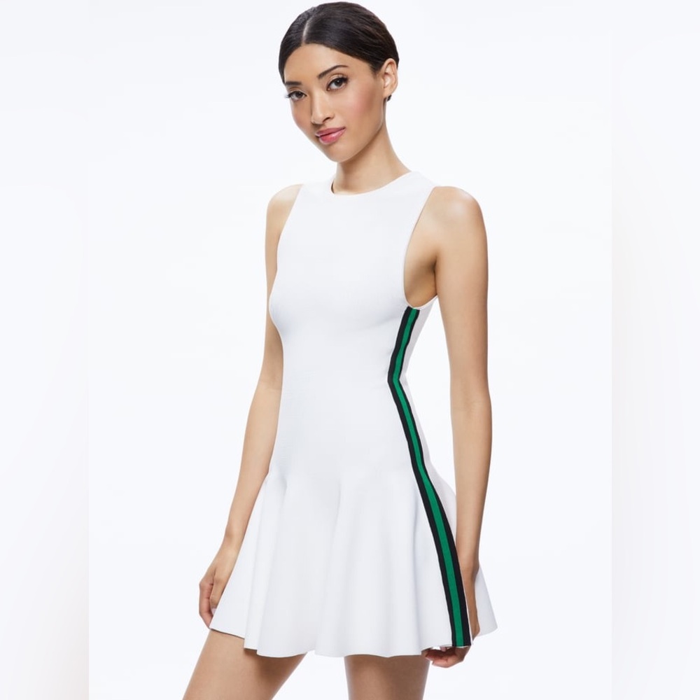 Alice + Olivia White Dress with Green Stripe